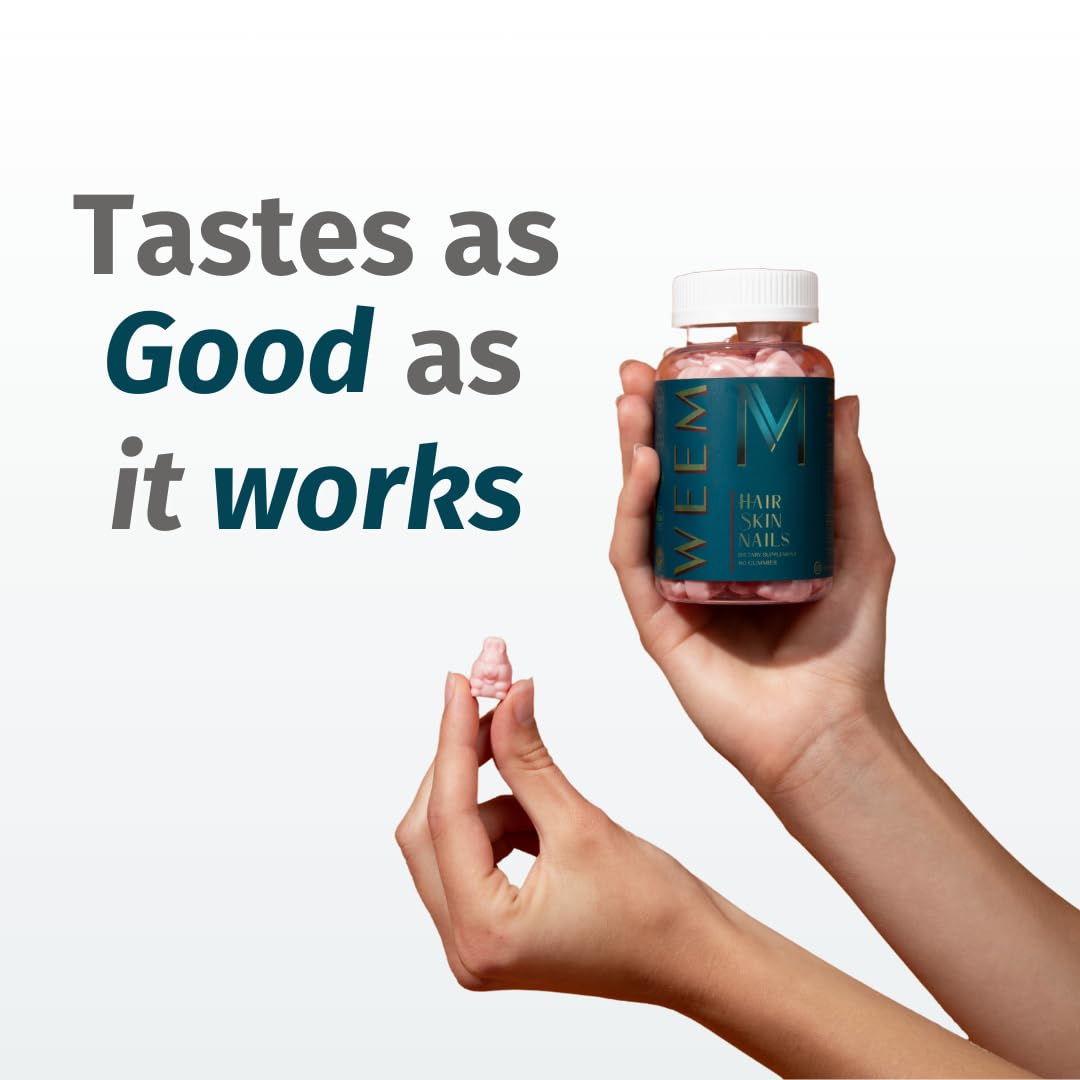 WEEM Hair Skin and Nails Gummies - Supports Healthy Hair - Vegan biotin Vitamins for Women & Men Supports Faster Hair Growth, Stronger Nails, Healthy Skin, Extra Strength