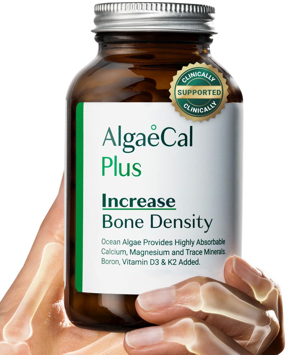 ALGAECAL Organic Red Algae Calcium Supplement for Bone Density & Strength, Vitamin K2 MK7 (100mg), Vitamin D3 (1600 IU), Magnesium (350mg) & Trace Minerals, Easy to Swallow, 120 Veggie Caps