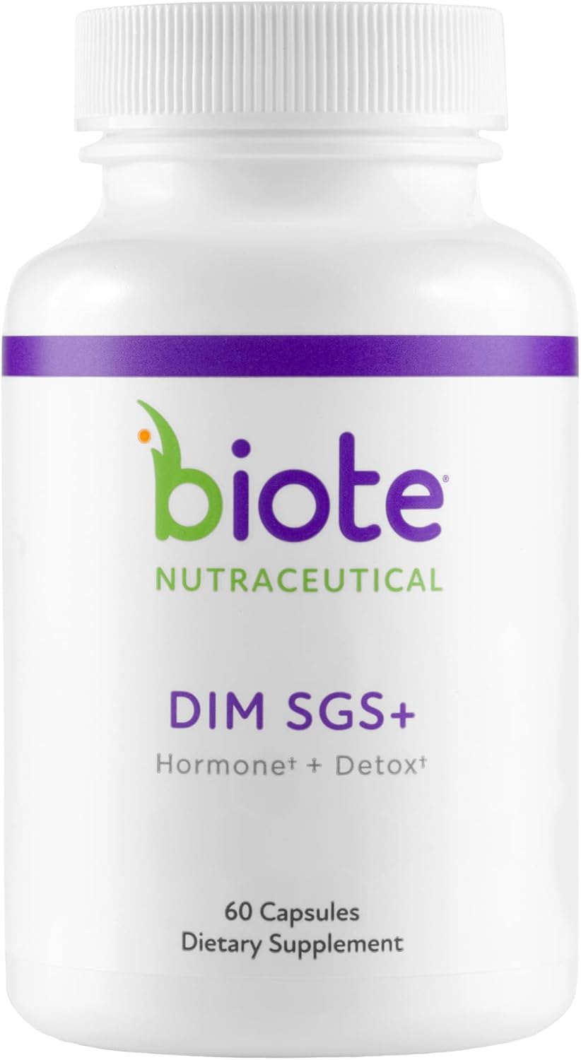 biote Nutraceutical DIM SGS+ dietary supplement with a purple and green label, containing 60 capsules.