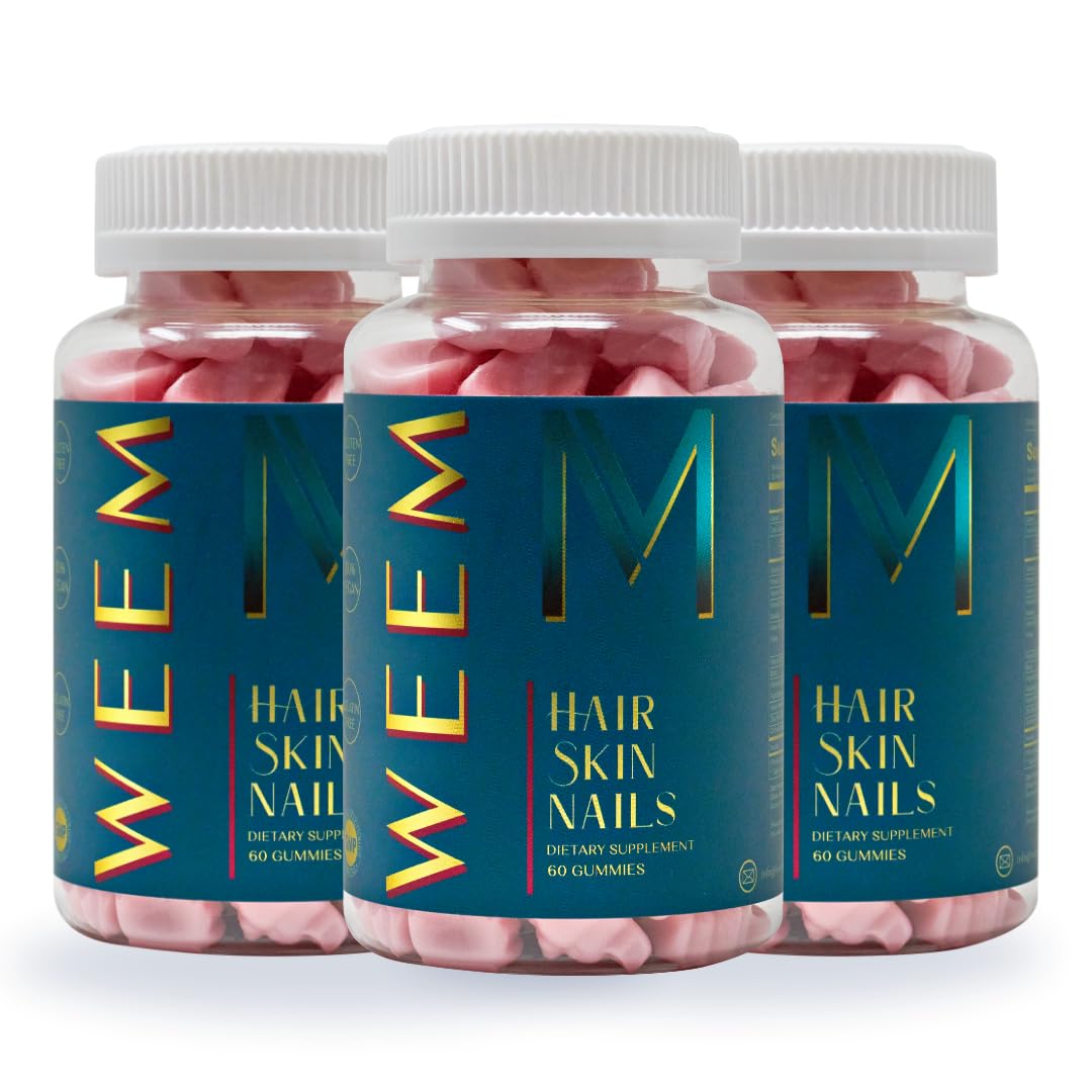 WEEM Hair Skin and Nails Gummies - Supports Healthy Hair - Vegan biotin Vitamins for Women & Men Supports Faster Hair Growth, Stronger Nails, Healthy Skin, Extra Strength