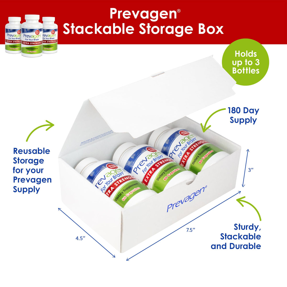 Prevagen Extra Strength 20mg, 60 Capsules with Apoaequorin & Vitamin D with Attractive and Stackable Prevagen Storage Box