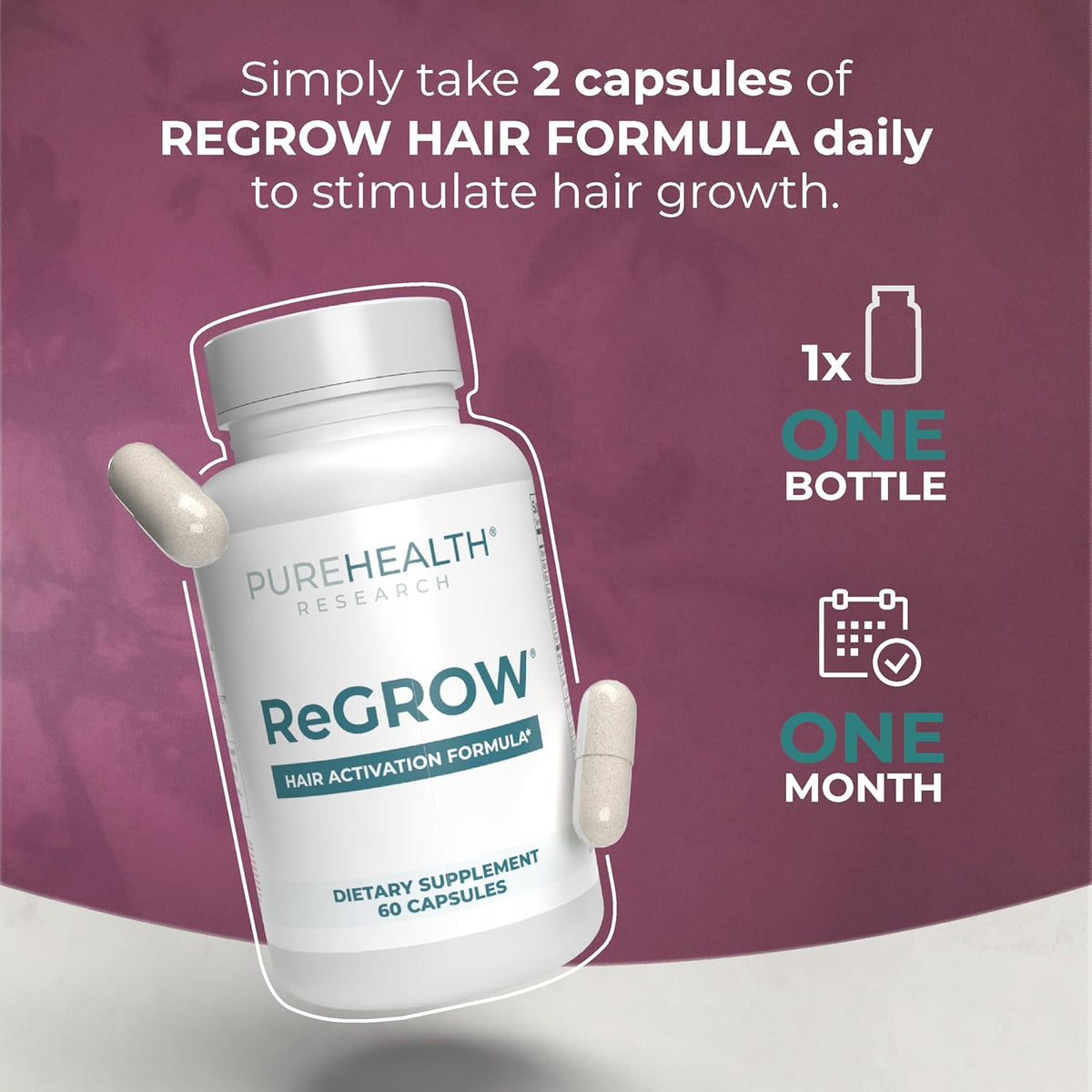 PUREHEALTH RESEARCH ReGrow - Hair Growth Vitamins for Women & Men - 60 Capsules