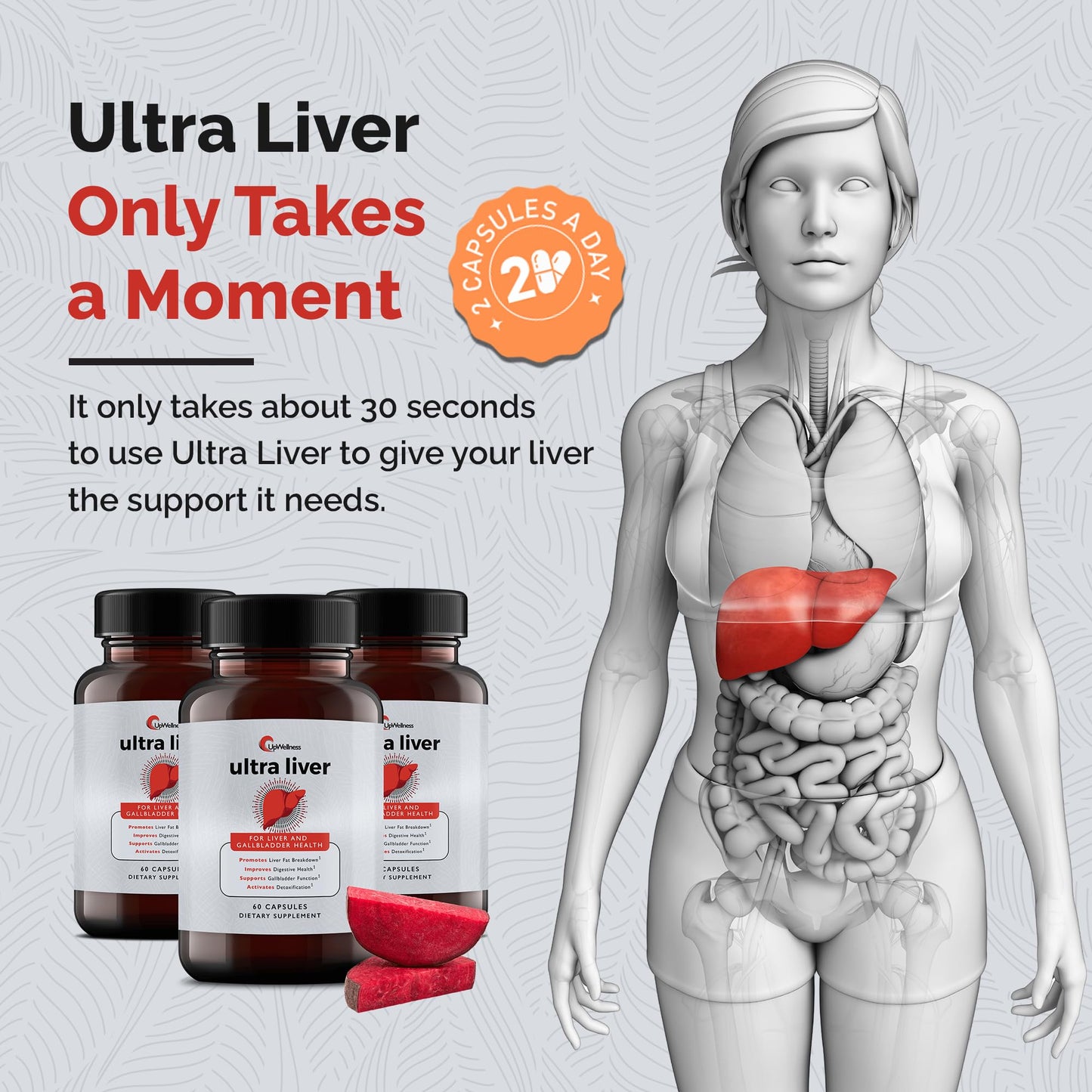 Ultra Liver Supplement for Liver Health and Gallbladder Support - Powered by TMG, NAC Milk Thistle, and More - Taurine Supplement - 60 Capsules - 5 Pack