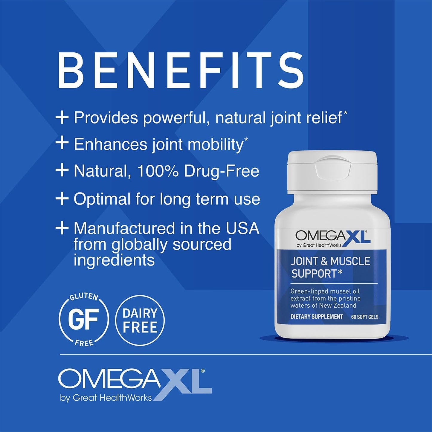 OmegaXL Joint Support Supplement - Natural Muscle Support, Green Lipped Mussel Oil, Soft Gel Pills, Drug-Free, 60 Count (2 Pack)