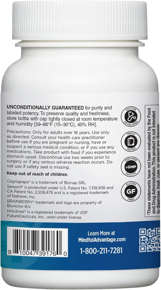 Mindful Advantage Brain Supplements for Memory and Focus 30 Capsules