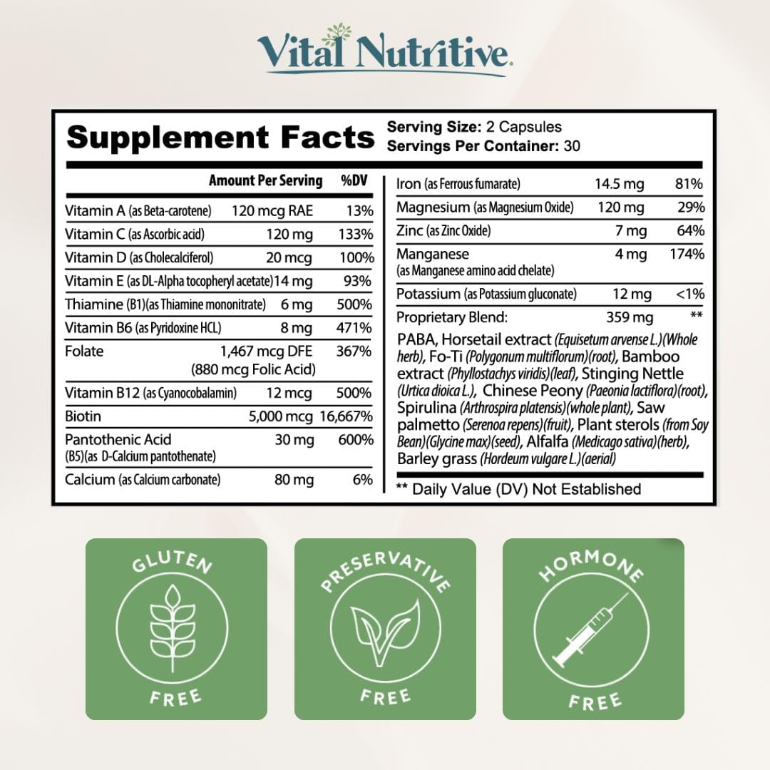 Vital Hair Complex Supplement – Biotin & B Vitamins for Hair, Skin & Nails
