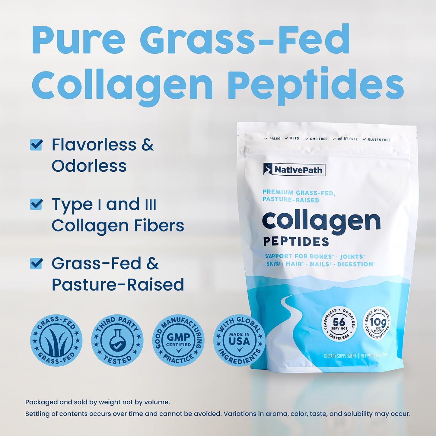 NativePath Collagen Peptides - Hydrolyzed Type 1 & 3 Collagen Powder for Skin, Hair, Nails - 8.8 oz (25 Servings)