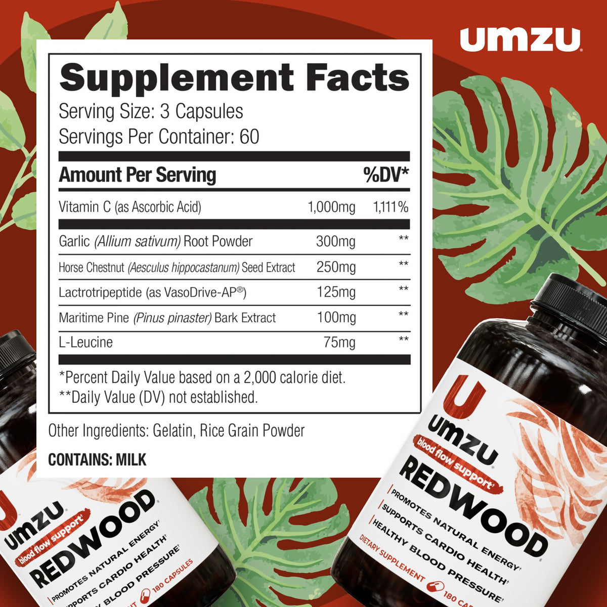 UMZU Redwood Max Nitric Oxide Booster, 1-Month Supply – Advanced Nitric Oxide Supplement with Fitnox Blend, Pine Bark, Resveratrol & Tart Cherry – Promotes Healthy Circulation, Energy and Recovery