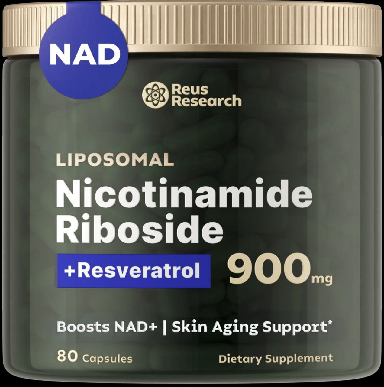Reus Research NR900 - NAD+ Supplement for Skin Aging Support, Energy, and Focus - 80 Count - Vitamin & Wellness Supplements Dietary Healthcare Edible